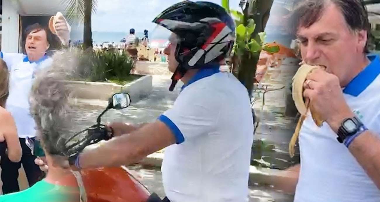 AO VIVO: Bolsonaro passeia de moto no Guarujá, come banana e tira fotos com  populares (veja o vídeo)