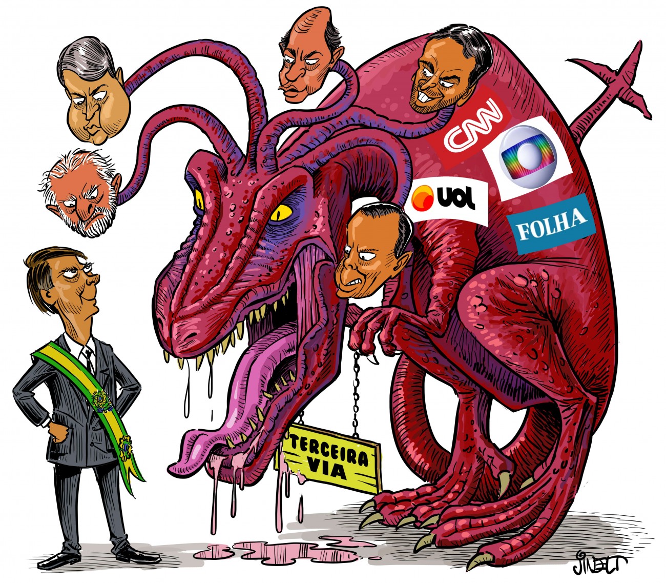 Charge especial - Bolsonaro contra os monstros da terceira via
