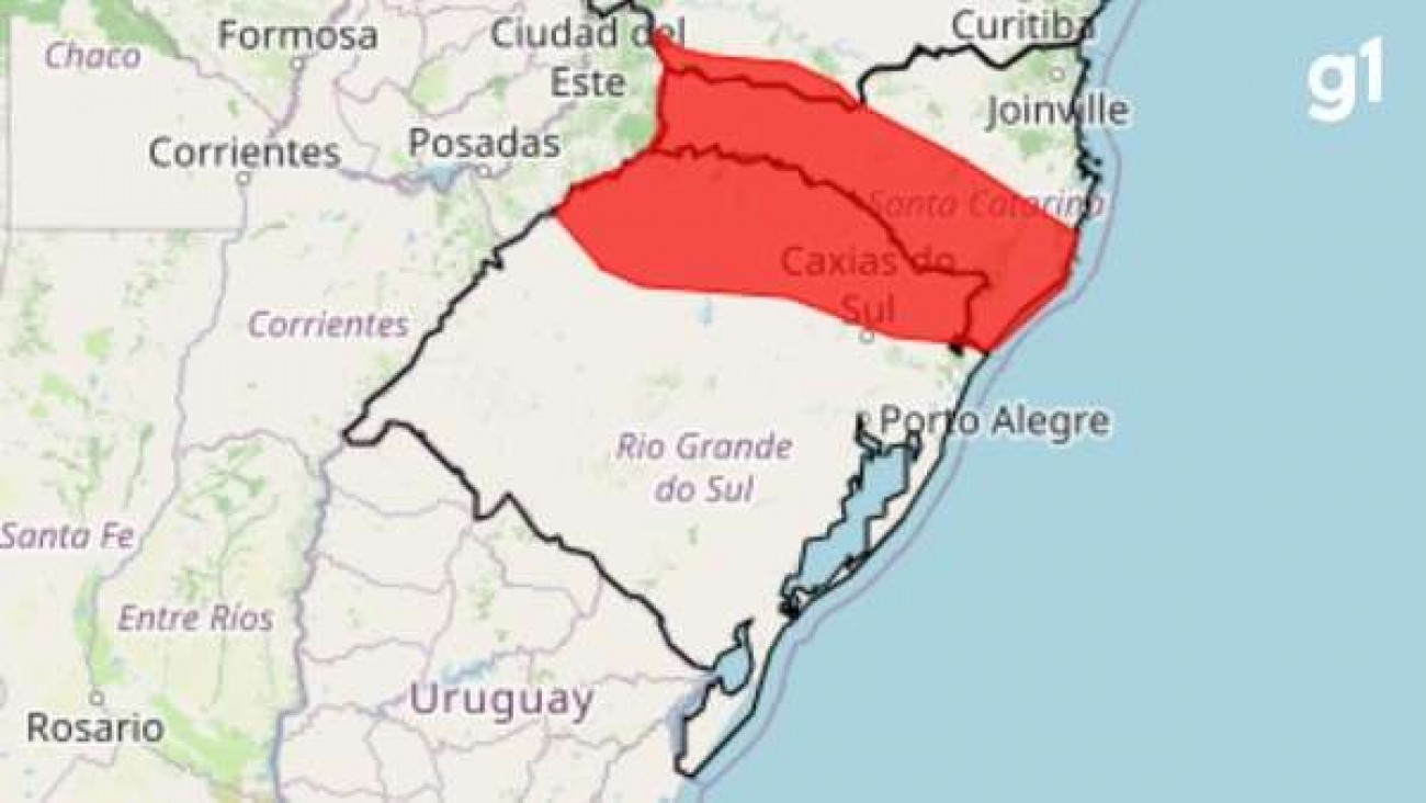 URGENTE: Aviso vermelho de grande perigo para amanhã no RS