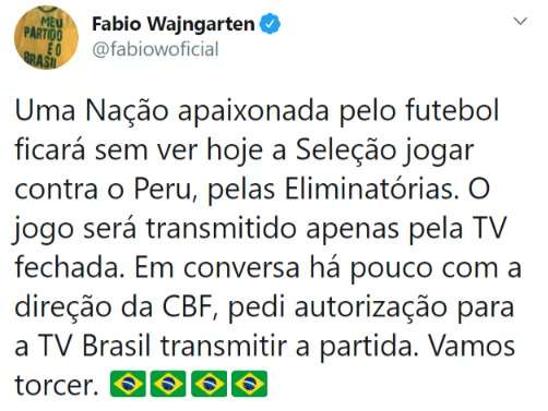 CBF comunica Governo Federal não ser possível transmitir jogo da Seleção  Brasileira pela TV Brasil - Lance!