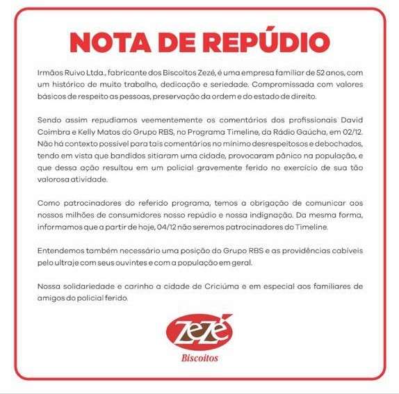 Rádio Gaúcha, que pertence a afiliada da Globo, perde patrocinadores depois de "glorificar" do assalto Criciúma (veja o vídeo)