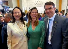 O encontro marcante e histórico entre Maria Corina e Flávio Bolsonaro (veja o vídeo)