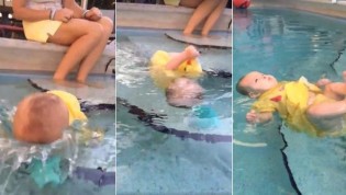 Mãe filma bebê de 6 meses lutando para boiar na piscina e causa polêmica (veja o vídeo)