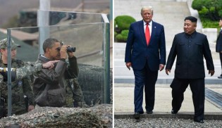 Duas fotos histórias de presidentes americanos na Coréia do Norte: Obama "Nobel da Paz" Vs Trump "o malvadão"