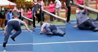 Em evento, Alcolumbre tenta jogar tênis, cai no chão e vira chacota na web (veja o vídeo)