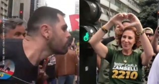 Zambelli é vítima de cusparada no rosto por esquerdopata apoiador do ex-presidiário (veja o vídeo)