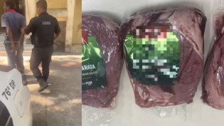 Homem é flagrado furtando peças de picanha em supermercado