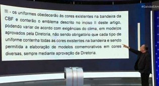 Indignado, Galvão Bueno mostra que “camisa vermelha” fere frontalmente o regulamento da CBF (veja o vídeo)