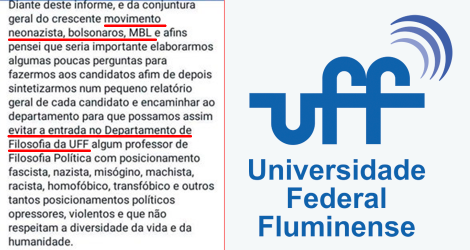 Professor e alunos esquerdistas conspiram para eliminar opositores de concurso público da UFF