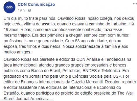 Postagem no Facebook da CDN