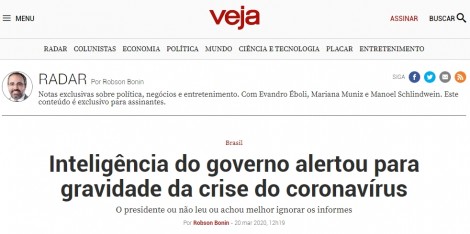 Manchete da revista Veja/Radar