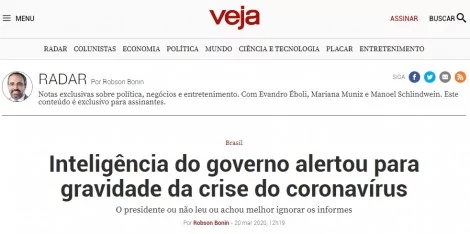 Manchete da revista Veja/Radar