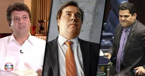 Fotomontagem: Mandetta, Maia e Alcolumbre.