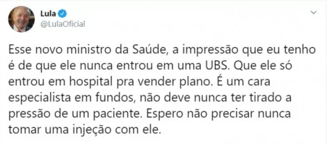 Publicação de Lula no Twitter