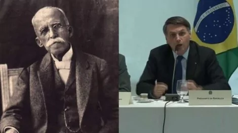 Fotomontagem: Em 1919, Rui Barbosa. Em 2020, Jair Bolsonaro.