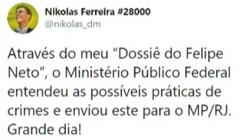 Publicação de Nikolas Ferreira no Twitter