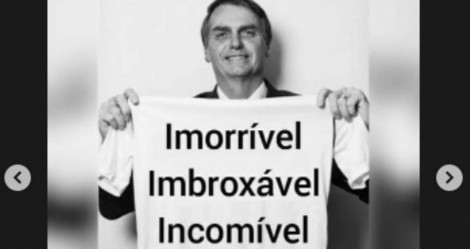 Para o "terror" da "esquerdalha", Bolsonaro debocha e posta foto com as palavras "imorrível, imbroxável, incomível"