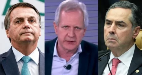 Jair Bolsonaro, Augusto Nunes e Luís Roberto Barroso - Foto: PR; Reprodução/JP; STF