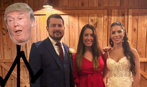 Juíza Ludmila entra na brincadeira e mostra "Trump" no casamento de Paulo Figueiredo