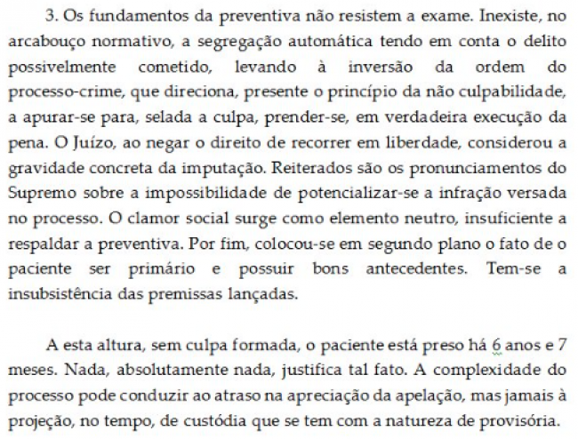 Parte da decisão do ministro