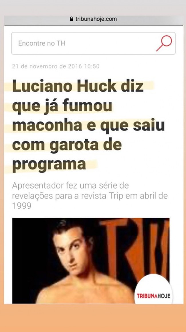Entrevista em que Luciano Huck admitiu ter usado drogas e saído com uma prostituta