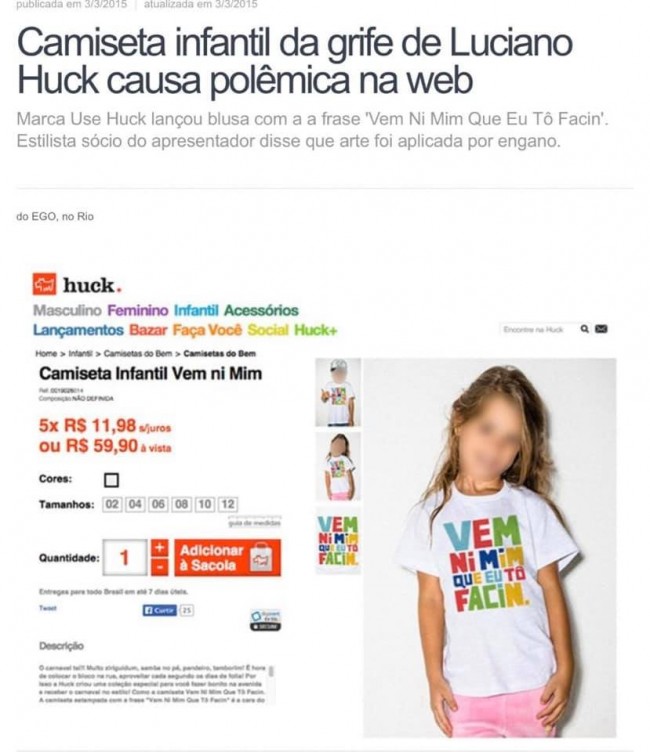 Campanha polêmica de linha de roupas infantis de Luciano Huck