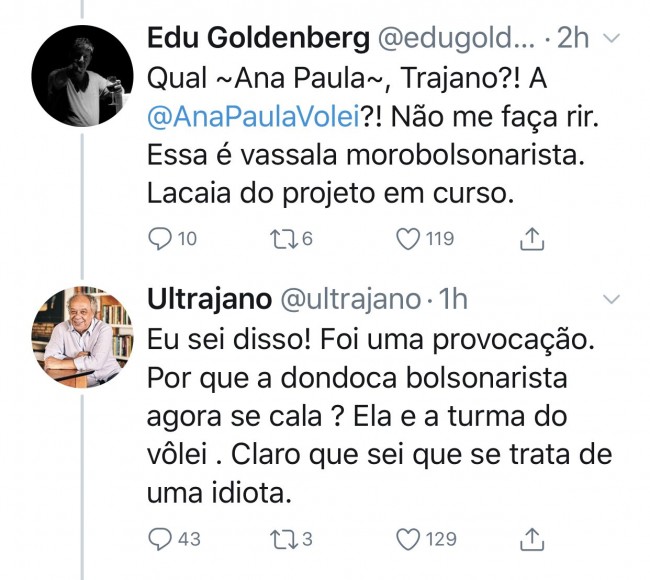 Comentários de Edu Goldenberg e José Trajano no Twitter