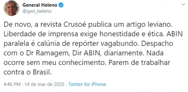 Twitter do General Augusto Heleno