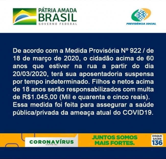 Informação falsa que estava sendo repassada