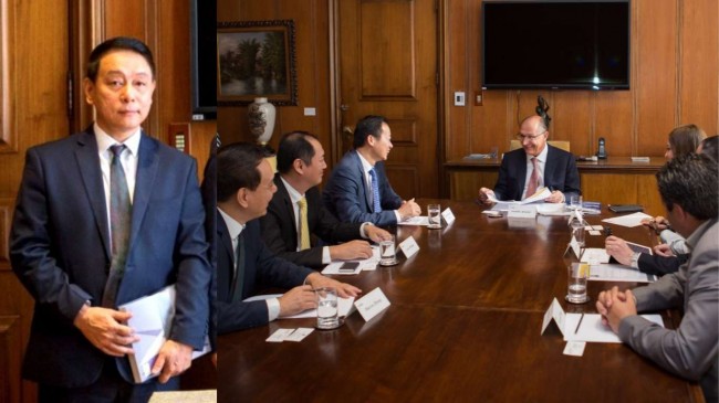 Fotomontagem: Marcos Zheng em reunião no Palácio dos Bandeirantes