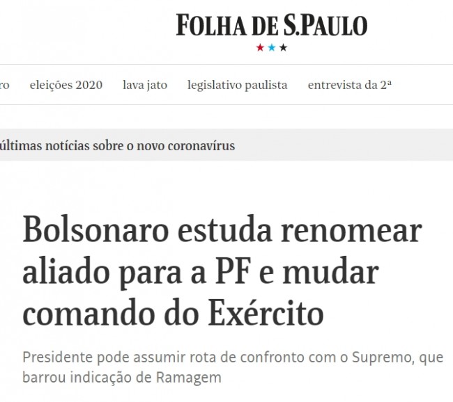 Manchete da Folha de S. Paulo