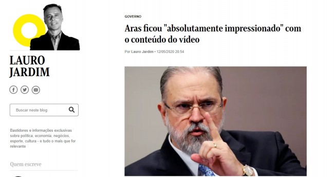 Matéria da coluna de Lauro Jardim, no jornal O Globo