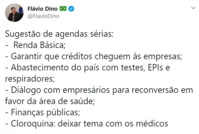 Publicação de Flávio Dino no Twitter