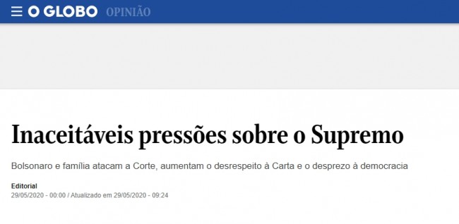 Manchete do Editorial do O Globo