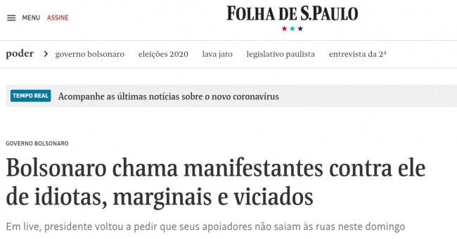 Matéria do jornal Folha de S. Paulo