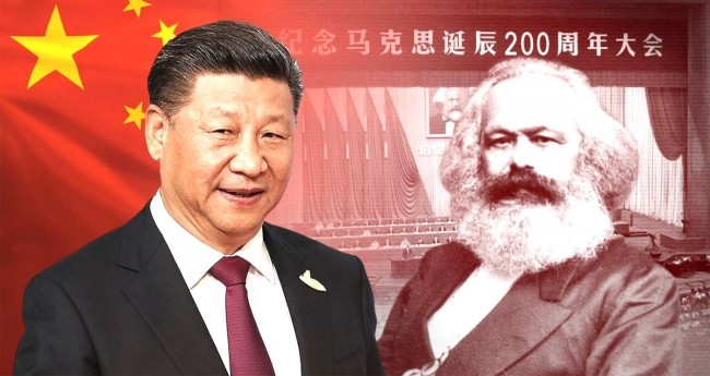 Fotomontagem: Xi Jinping e Karl Marx