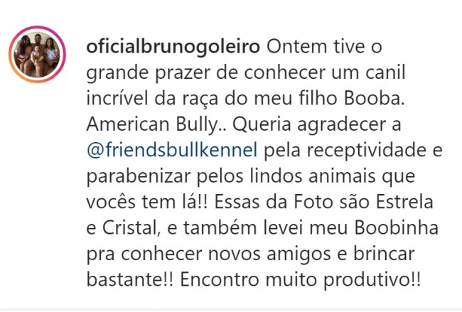 Publicação de Bruno Fernandes no Instagram