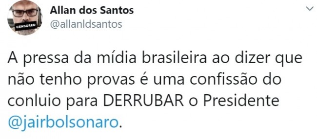 Publicação de Allan dos Santos no Twitter