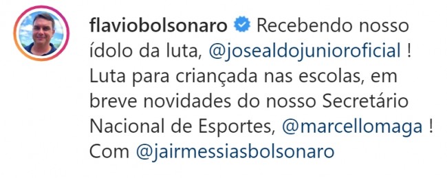 Publicação de Flávio Bolsonaro no Instagram