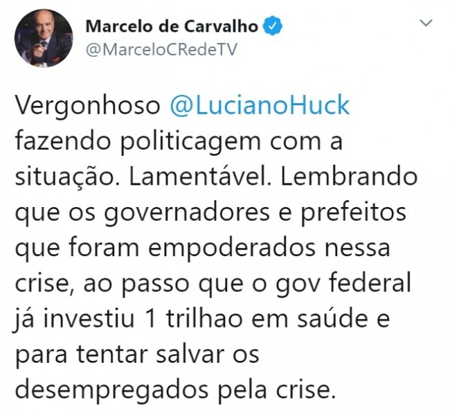 Publicação de Marcelo de Carvalho no Twitter