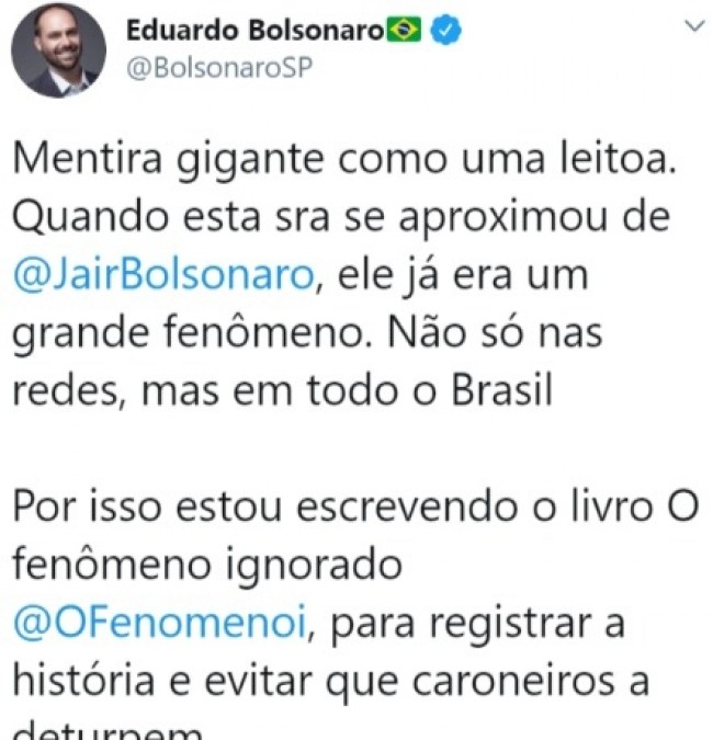 Publicação de Eduardo Bolsonaro no Twitter