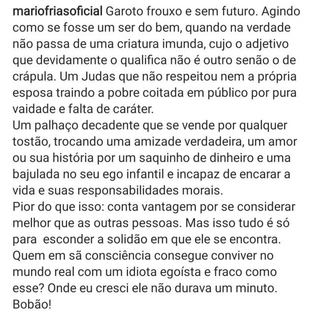 Publicação de Mário Frias no Instagram