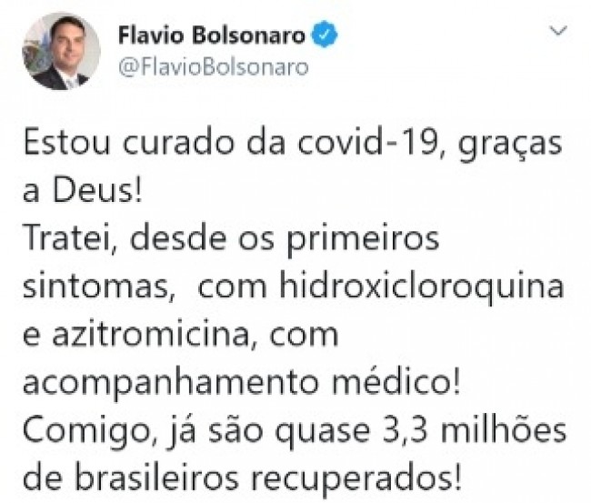 Publicação de Flávio Bolsonaro no Twitter