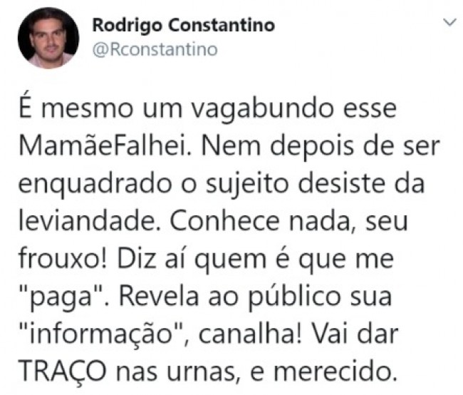 Publicação de Rodrigo Constantino no Twitter