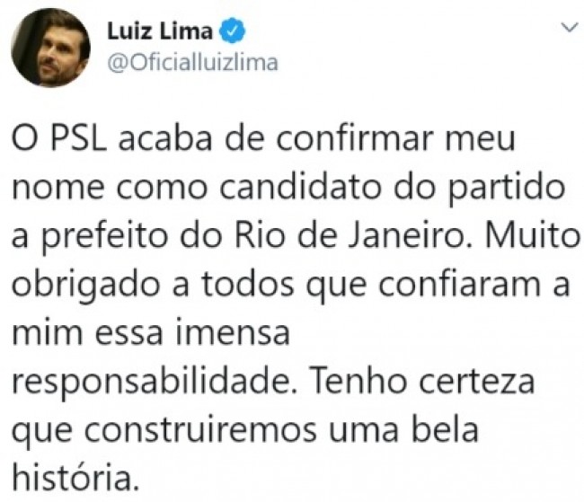 Publicação de Luiz Lima no Twitter