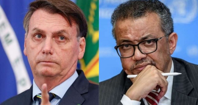 Fotomontagem: Jair Bolsonaro e Tedros Adhanom