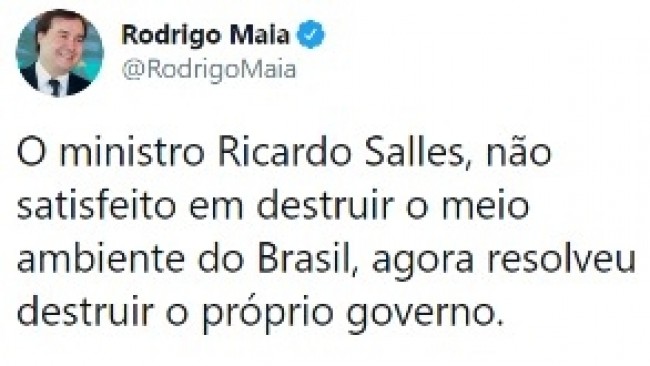 Publicação de Rodrigo Maia no Twitter