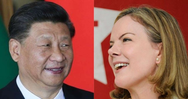 Fotomontagem: Xi Jinping e Gleisi Hoffmann