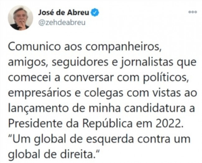 Publicação de José de Abreu no Twitter