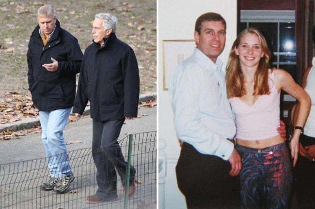 Príncipe Andrew, Epstein e uma foto antiga do príncipe ao lado da jovem que o acusa de abuso sexual - Reprodução internet 